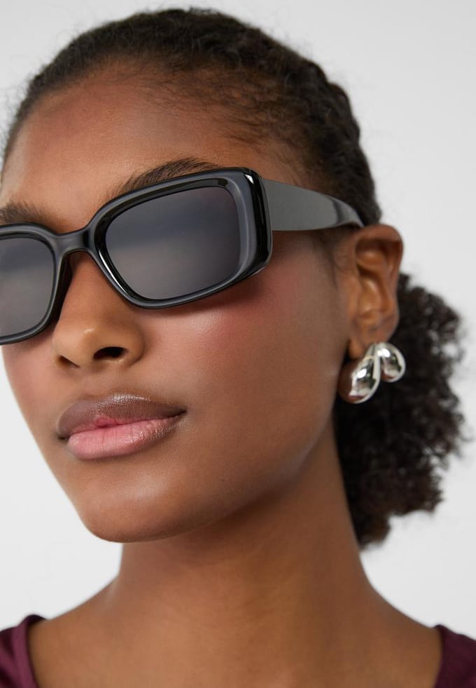 Stradivarius Rechthoekige zonnebril met schildpadmotief  Zwart OS