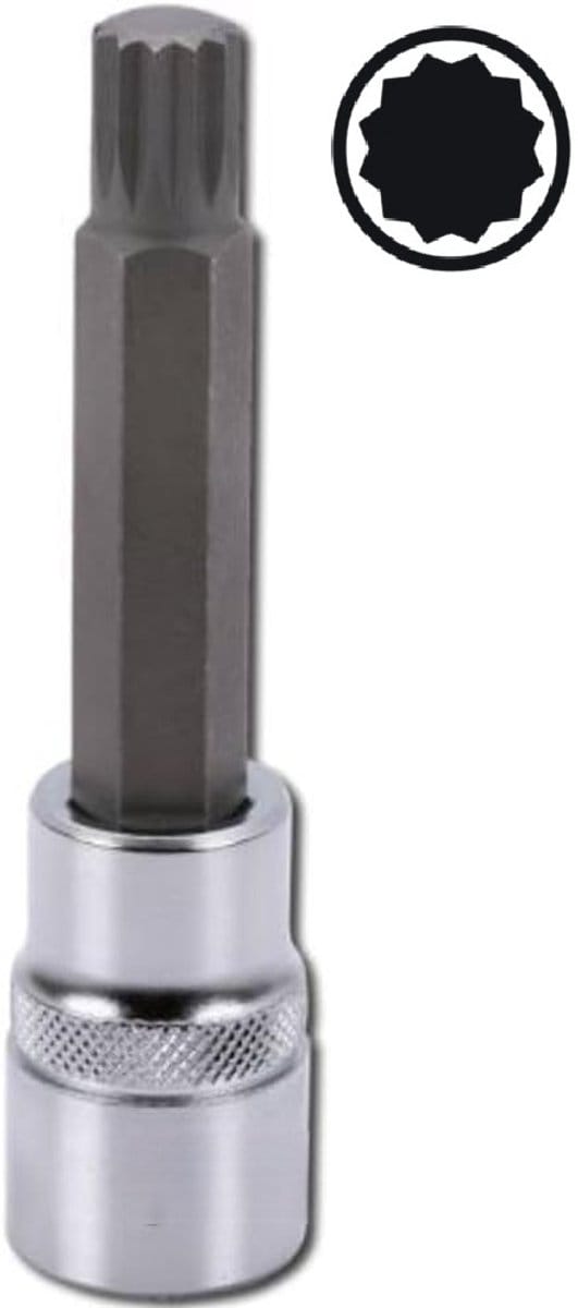 m12 twaalfkant spline dop uitwendig - 100 mm - 1/2 duims aansluiting - veeltanddop - meertanddop - spline bit