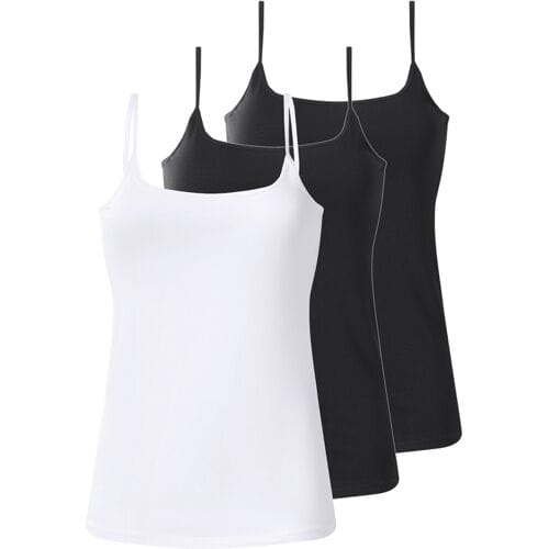 ESMARA Set van 3 dames spaghettitops (Zwart/wit, XS (32/34))