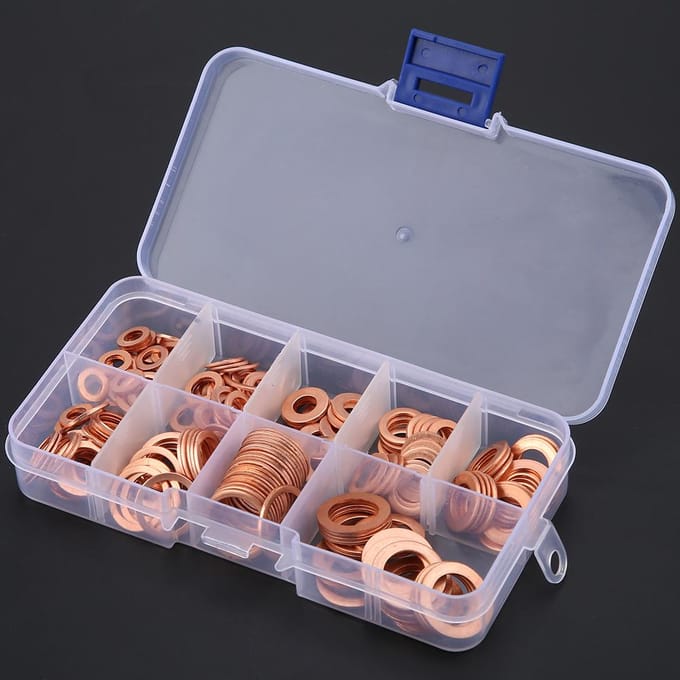 200 stuks Koperen Sluitring Pakking Platte Ring Afdichting Assortimentskit M5 M6 M8 M10 M12 M14