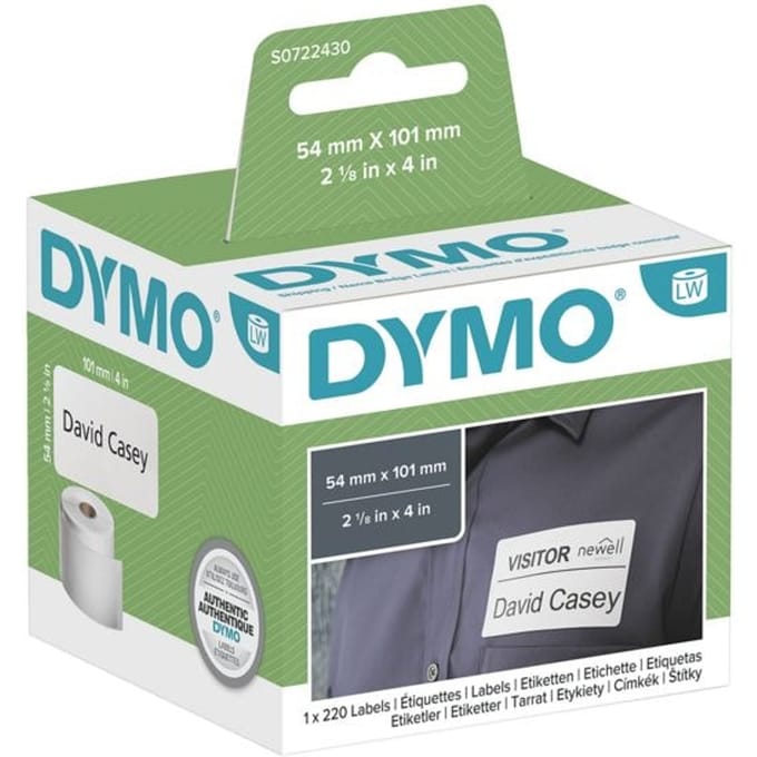 DYMO originele LabelWriter grote verzendlabels/naamkaarten | 54 mm x 101 mm | 220 zelfklevende etiketten | zwart op zwart | Geschikt voor de LabelWriter labelprinters | Gemaakt in Europa