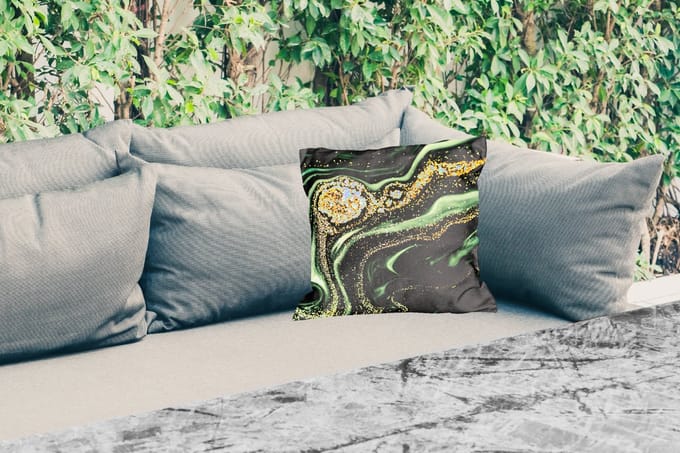 Tuinkussen - Marmer - Goud - Glitter - Groen - Marmerlook - Luxe - 40x40 cm - Weerbestendig