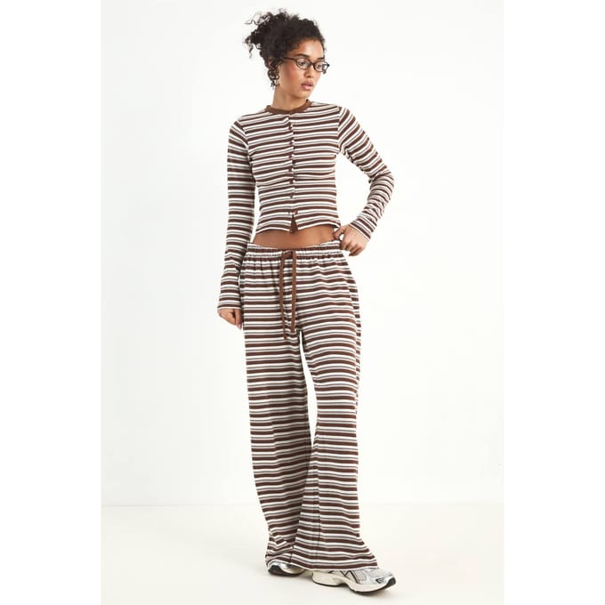 Dames Dsgn Studio Gestreepte Rechte Pijp Broek | Mocha | Maat: 2XL