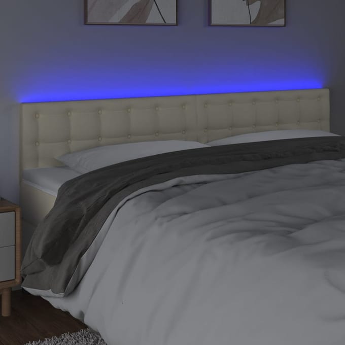 vidaXL - Hoofdbord - LED - 200x5x78/88 - cm - kunstleer - crèmekleurig