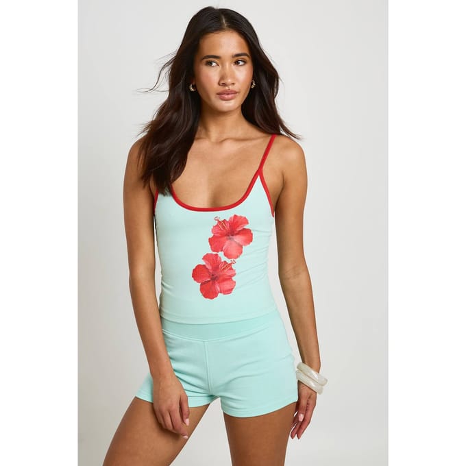 boohoo Dames Cami Top En Sweat Short Set Met Bloemenprint | Aqua | Maat: Medium