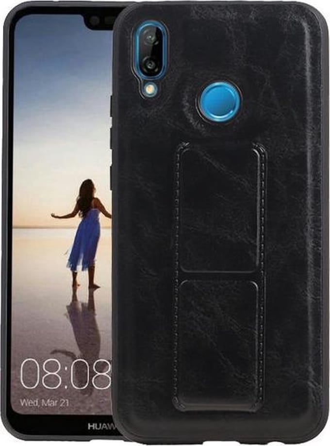 Grip Stand Hardcase Backcover voor Huawei P20 Lite Zwart