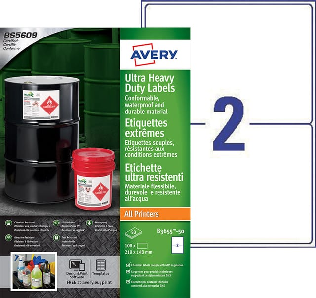 Etiket Avery B3655-50 148x210mm polyethyleen wit 100 stuks