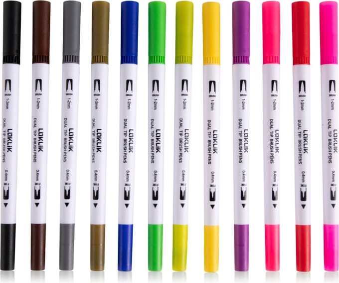 Dual Tip Brush Pens - 12 Colors