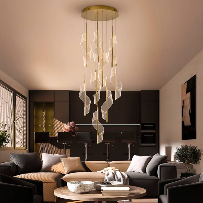 Schuller Valencia LED hanglamp Velas met 9-lamps, hoogte 57 cm, goudkleurig, metaal