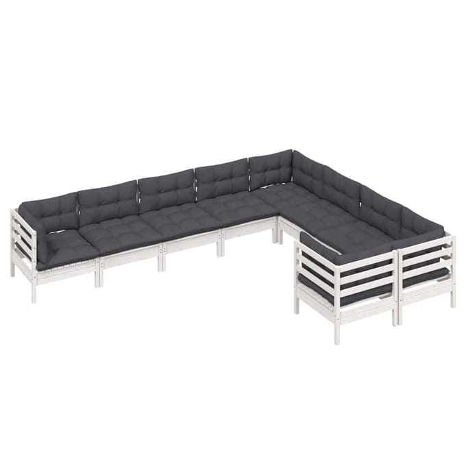 vidaXL - 9-delige - Loungeset - met - kussens - grenenhout - wit