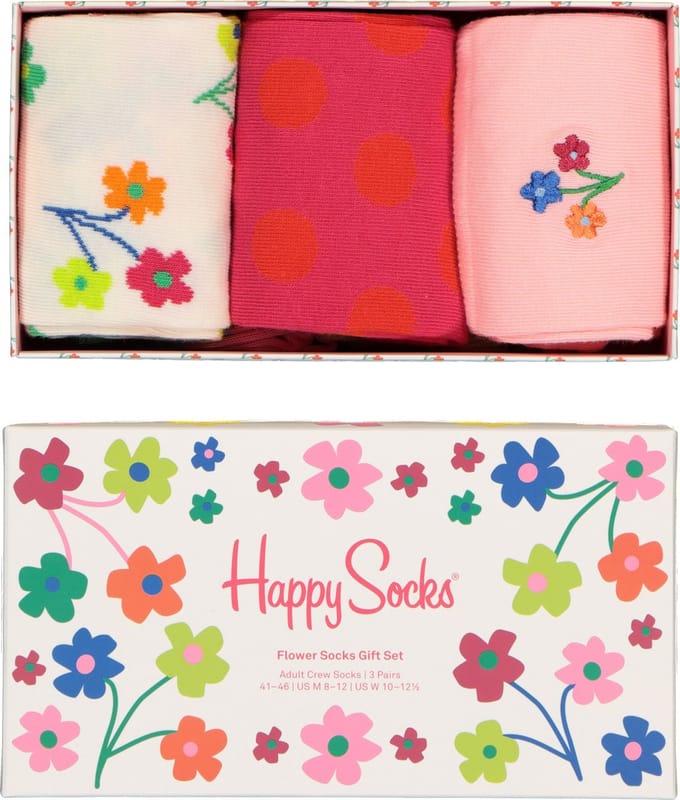 Happy Socks Flower Socks Gift Set (3-pack) - gekleurde bloemenzee - Unisex - Maat: 41 - 46