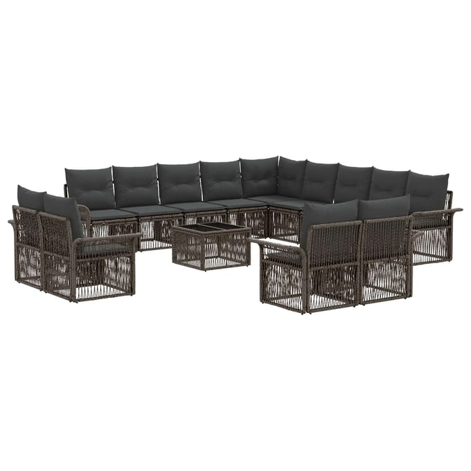 vidaXL - Tuinbank - Set - 14 - st - Grijs - en - Donkergrijs - poly - rattan