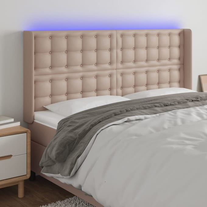 vidaXL - Hoofdbord - LED - 183x16x118/128 - cm - kunstleer - cappuccinokleurig