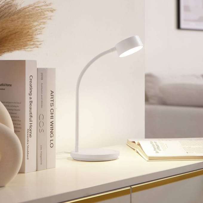 Lindby - bureaulamp- met dimmer - 1licht - Kunststof, metaal - H: 38.5 cm - wit - Inclusief lichtbron