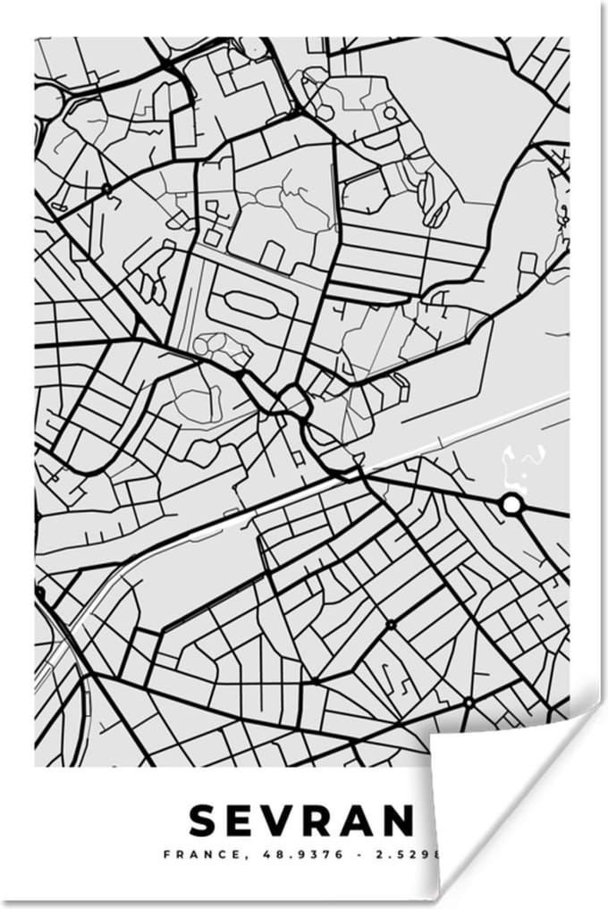 Poster Kaart - Stadskaart - Sevran - Plattegrond - Frankrijk - 60x90 cm