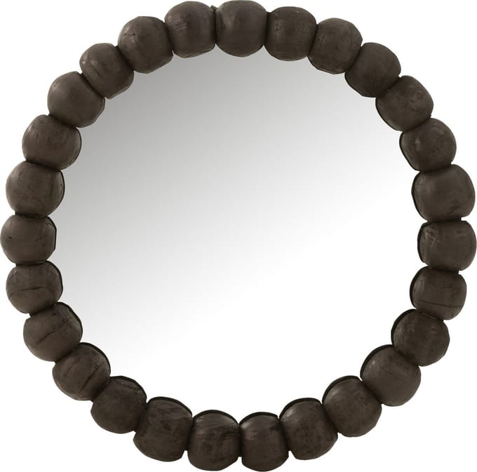 J-Line spiegel Bollen - hout - zwart - Ø 80 cm