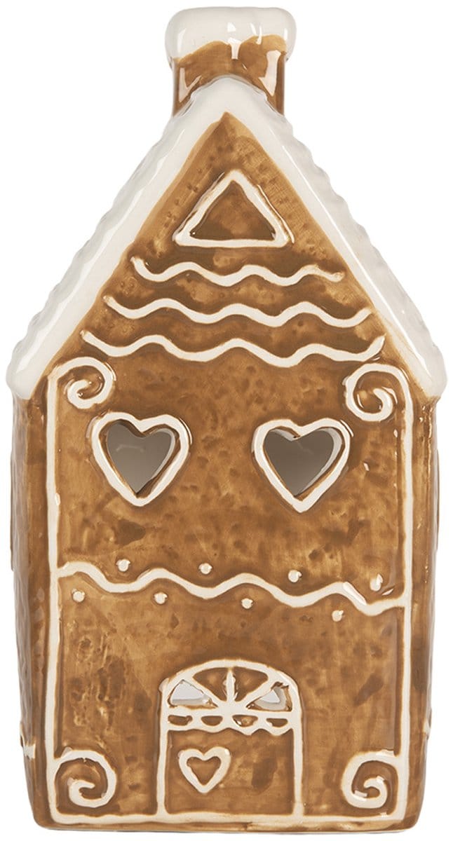 Clayre & Eef Waxinelichthouder Huis 11x9x21 cm Bruin Keramiek