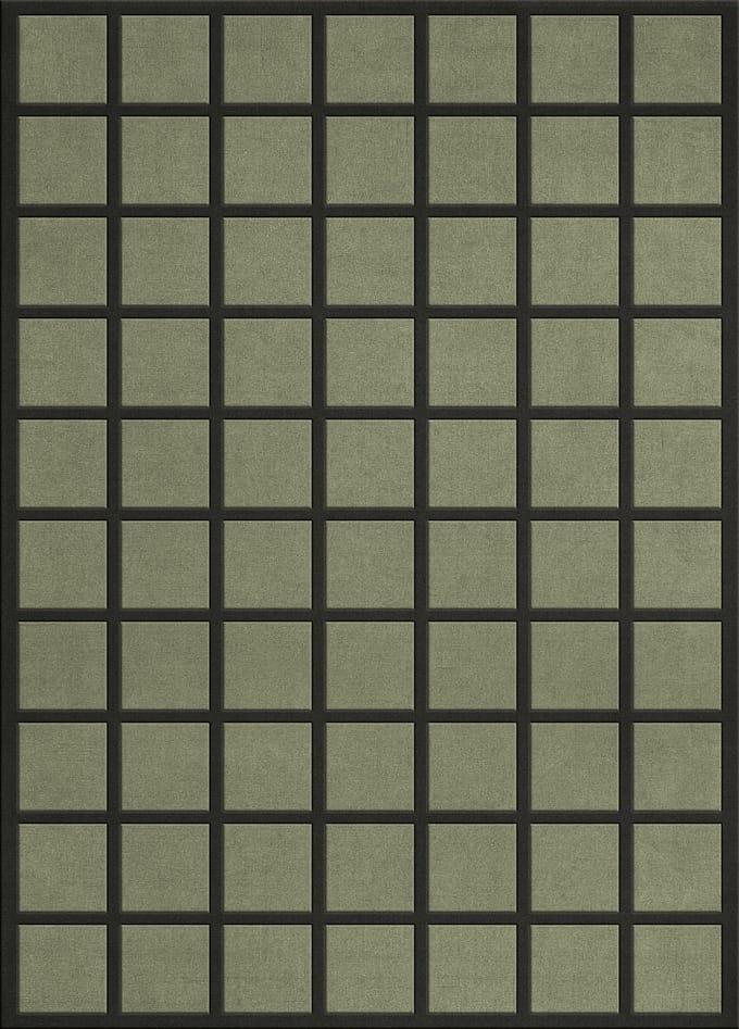 Layered Avenue Checked Olive Vloerkleed - 250 x 350 cm - Groen - Rectangular - Wol - Eetkamer, Woonkamer, Slaapkamer - Geometrisch - Retro, Modern