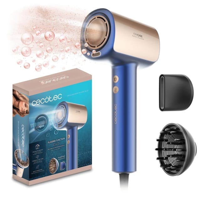 Cecotec Föhn DryGlam Nano Plasma Blue 1600W Ionisator Stil Blauw