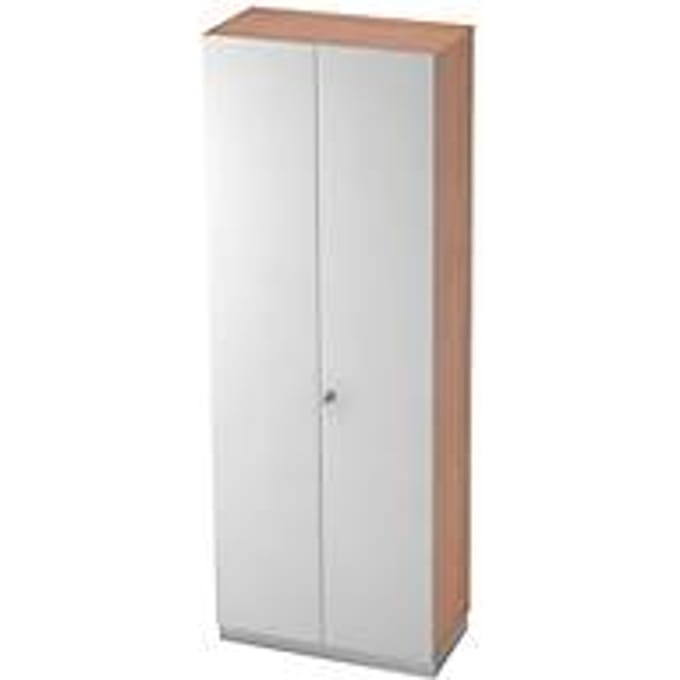 Garderobekast, 2 bladen, B 800 x D 420 mm, notenhoutpatroon/zilver