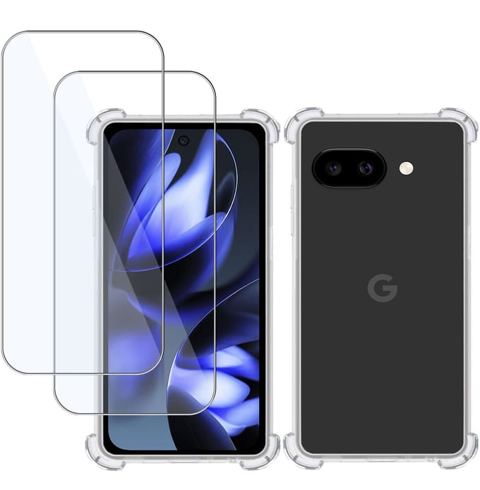 TechNow Hoesje + 2x Screenprotector geschikt voor Google Pixel 9a – Tempered Glass - Extreme Shock Case Transparant