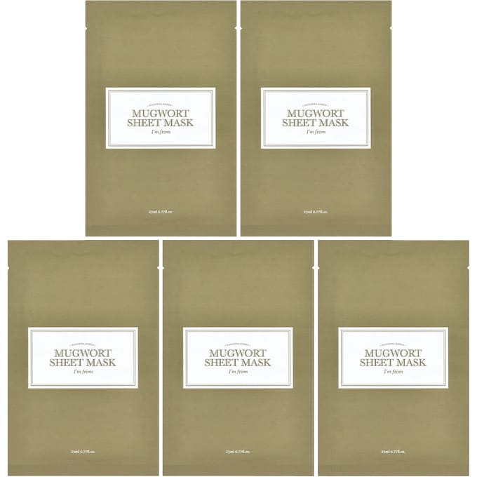 I'm From, Mugwork Beauty Sheet Mask, 5 sheets, 23ml (0.77fl oz) each gray