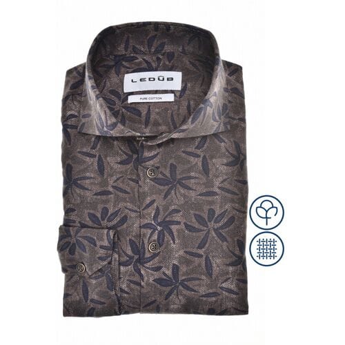 Ledûb Overhemd Fantasy Leaves Pattern Fine Flanel Donker Bruin / male