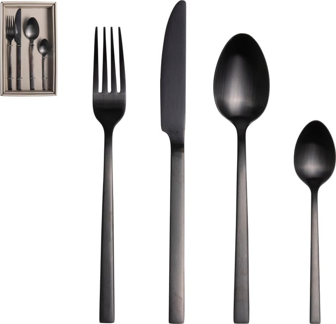 Gusta - Bestekset - Zwart - 16-delig - RVS