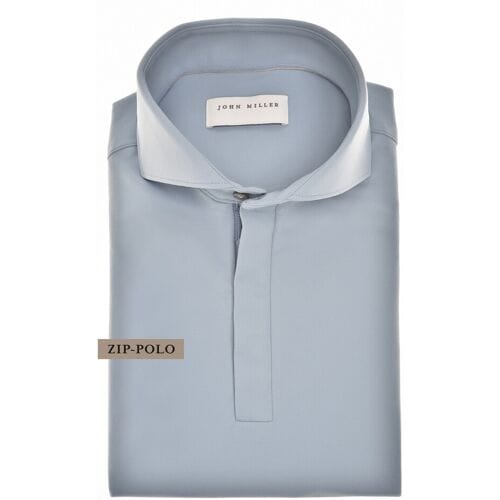 John Miller Polo Slim Hyperstretch Long Sleeve Zip Collar Midden Blauw Melange / male