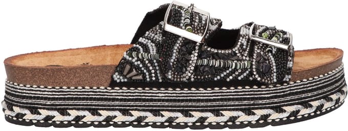 La Strada Platform Slipper Zwart Textiel - Damesschoenen - Maat - 42