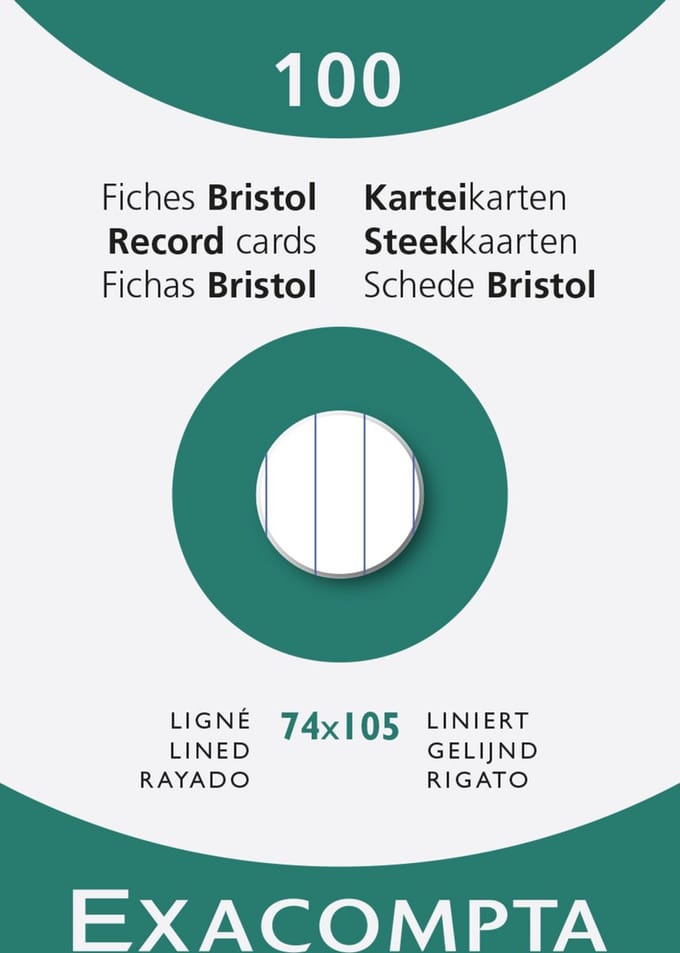 Exacompta 10x etui 100 steekkaarten bristol - gelijnd niet geperforeerd 74x105mm - Wit - 13800B