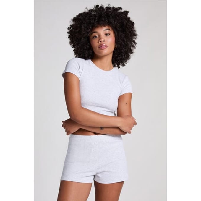Hunkemöller Dames Nachtmode Pointelle Short - Grijs - maat L