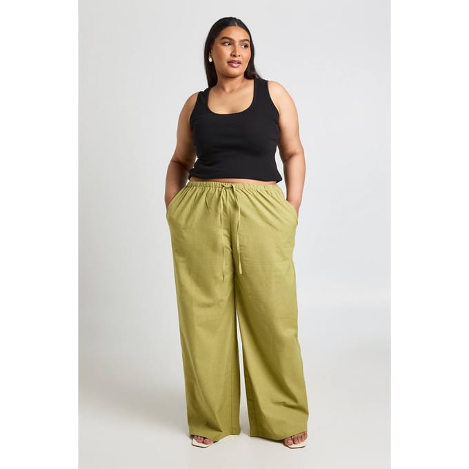 boohoo Dames Plus Linnen Broek | Olijf | Maat: 44