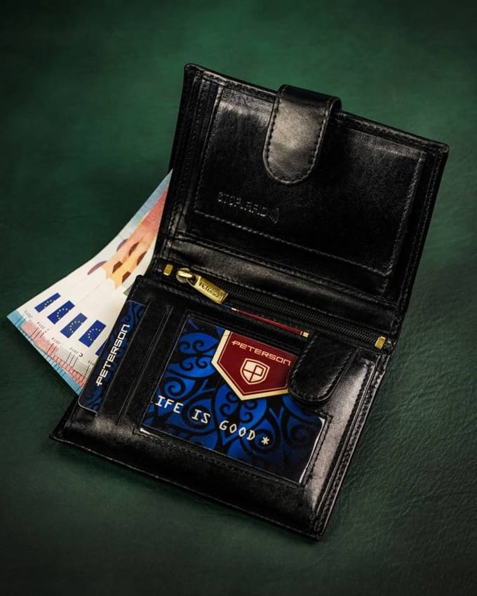 Peterson - Skórzany Portfel Męski - Zwart - RFID Blocking