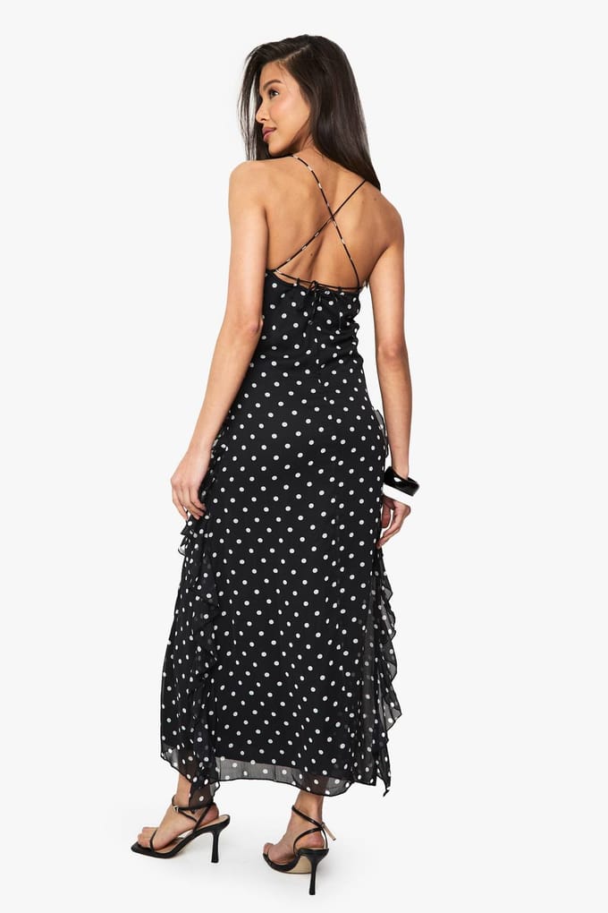boohoo Dames Polkadot Crinkle Midaxi Jurk | Black | Maat: 16
