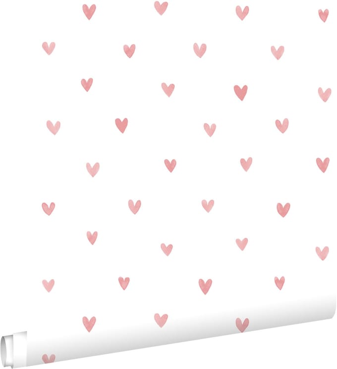 ESTAhome behang hartjes wit en terracotta roze - 50 x 900 cm - 131627