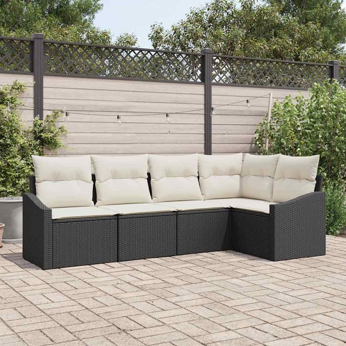 vidaXL Bankstel 5 st Zwart poly rattan