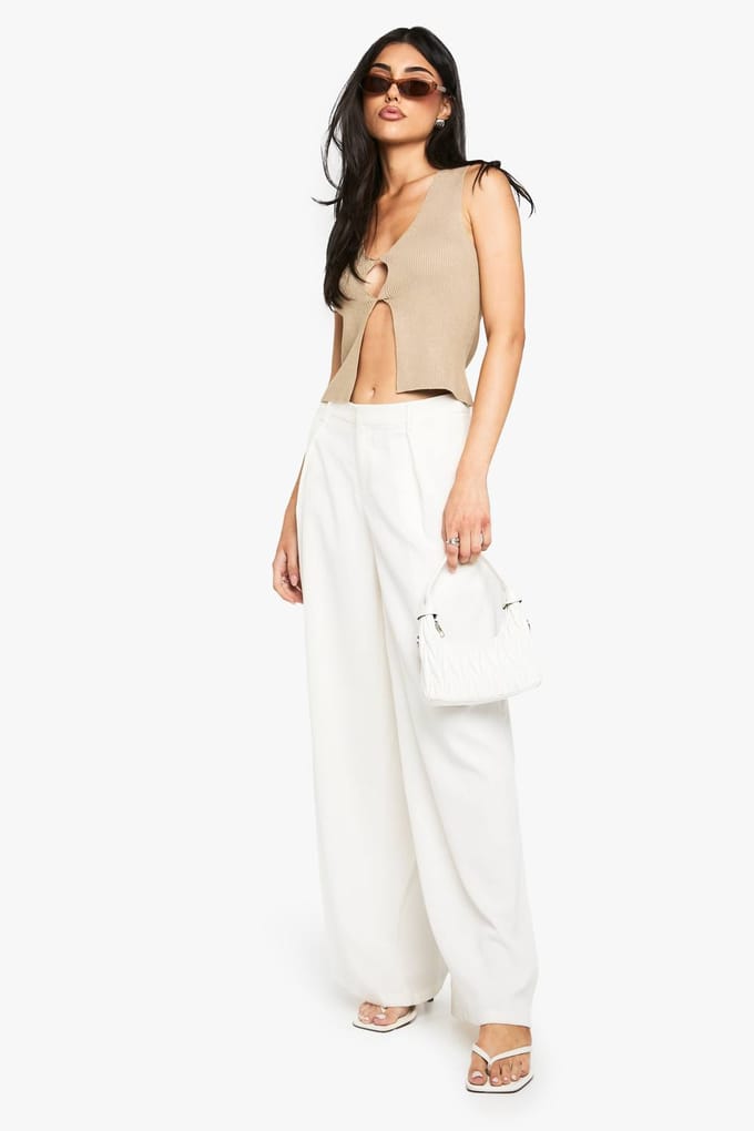 boohoo Dames Twist Front Gebreide Vest | Stone | Maat: Medium