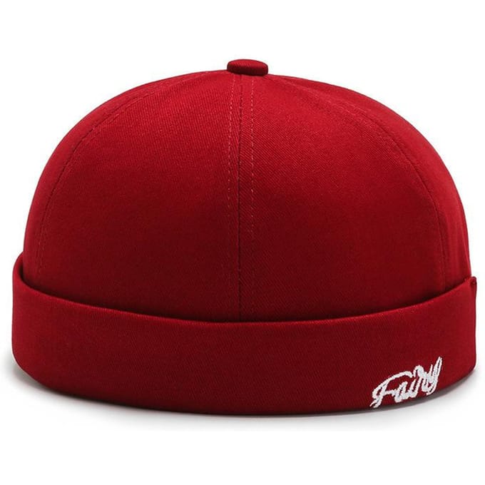 Heren Docker Cap Hoed zonder Klep Skullcap Werkers Zeemansmuts Opgerolde Rand Retro Muts Adjustable red