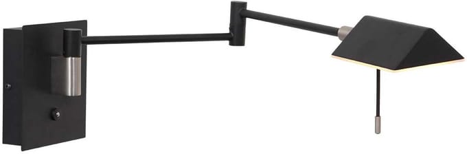 Wandlamp Steinhauer Exclusive Retina 3402ZW Zwart van Metaal met Draaibare en Kantelbare Functie, Geïntegreerde USB-poorten, 1000 Lumen, Voor Binnengebruik