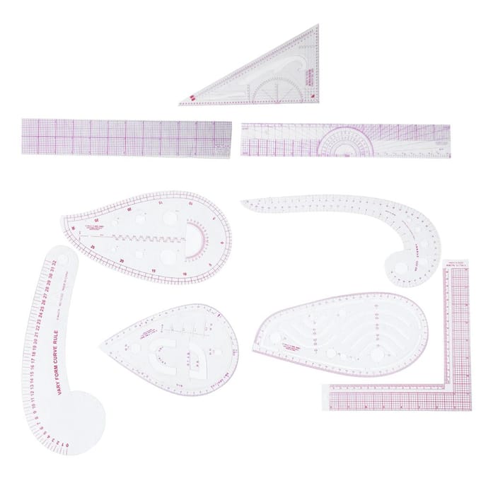 Ensemble de 9 pièces Règle de couture Ensemble Règle Courbe Multifonctionnelle Accessoires de Mesure de Tailleur white