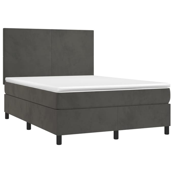 vidaXL - Boxspring - met - matras - en - LED - fluweel - donkergrijs - 140x200 - cm