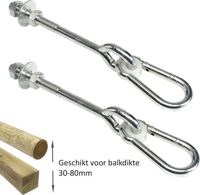 Schommelhaak dwarsdoor M12 (100mm) met karabijnhaak(2 stuks)