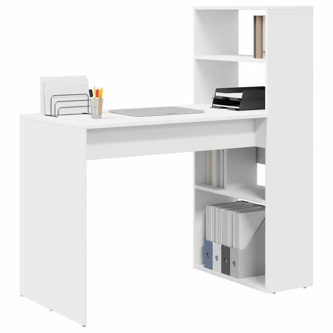 vidaXL Bureau met plank met opslag Wit 113 x 54 x 120 cm Bewerkt hout