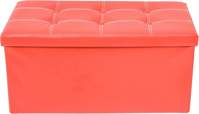 Opbergpoef - Zitzak kist - Ruimte Besparen - Inklapbaar ontwerp - 38x76x38 cm - Rood deksel