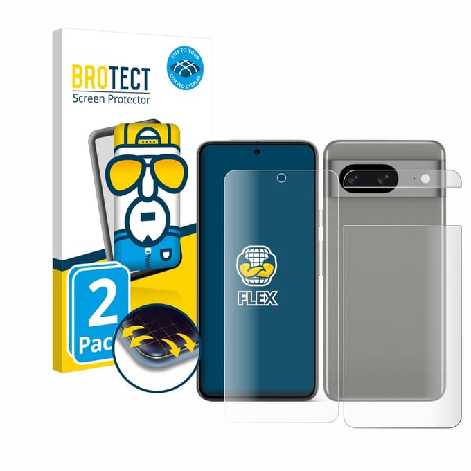 BROTECT - Screenprotector voor Google Pixel 8 (Voor+Achter) - Folie Beschermfolie transparant volledig dekking - 2 Stuks