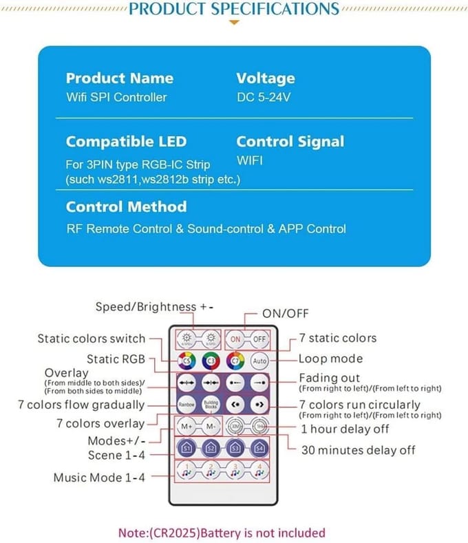 Bluetooth LED Controller voor Adresbare RGB Verlichting - App & Afstandsbediening