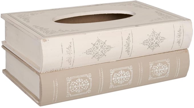 Clayre & Eef Tissue Box 27x16x10 cm Beige Hout Boeken