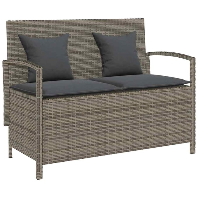 vidaXL - Tuinbank - met - kussen - poly - rattan - grijs