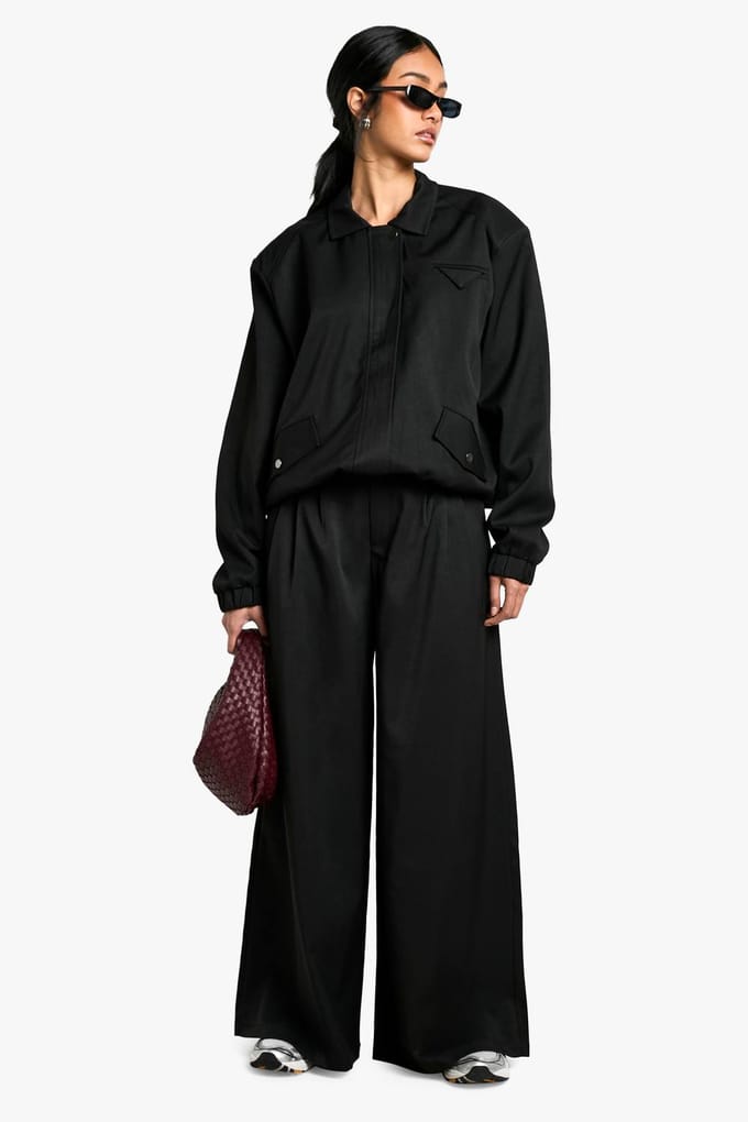 boohoo Dames Tailored Wide Leg Trousers | Zwart | Maat: 36